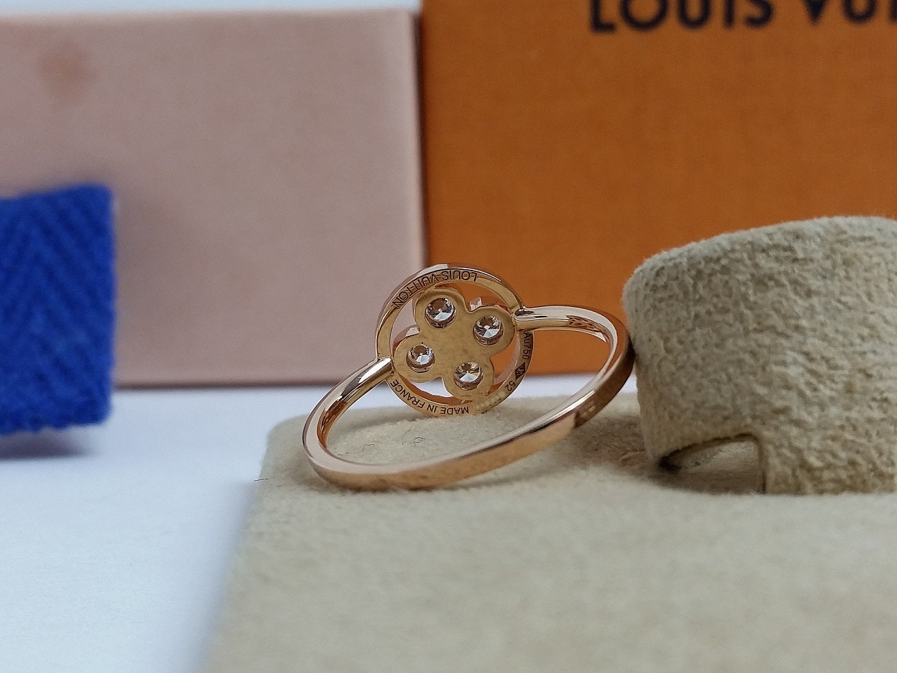 LOUIS VUITTON 18kt Pink/Rose 750 Gold Diamond Blossom Monogram Floral BB Ring Q9H38H