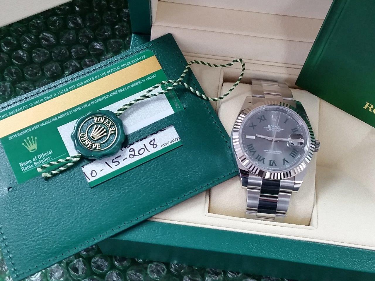 Rolex Datejust II 41 Slate Green Roman 126334-0022 Oyster Band 18k Gold Fluted