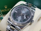 Rolex Datejust II 41 Slate Green Roman 126334-0022 Oyster Band 18k Gold Fluted