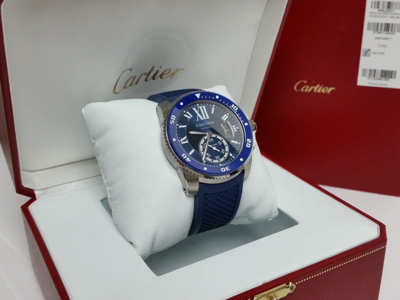 BRAND NEW Calibre de Cartier Diver WSCA0011 3729 BLUE Ceramic Rubber 300M Box/Papers