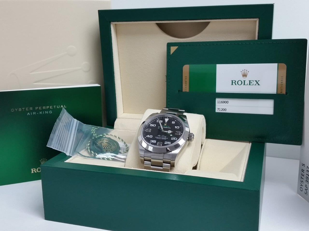 New 40mm Rolex Air-King Black/Green/Yellow 116900 Full Set Box/Papers