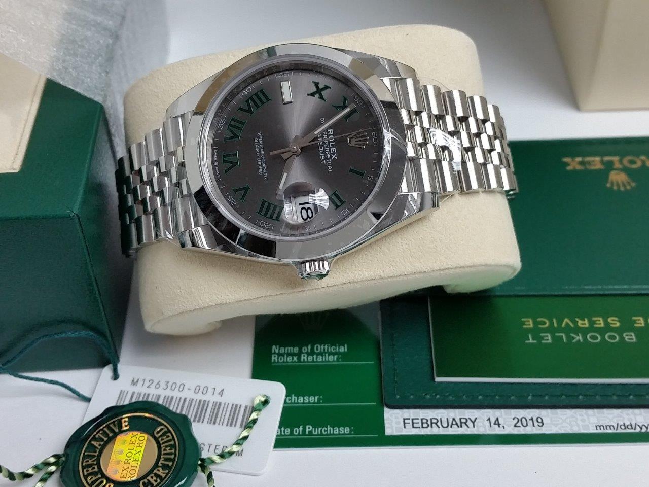 Rolex Datejust II 41 Slate Green Roman 126300-0014 Jubilee Band Smooth Bezel NEW 2019