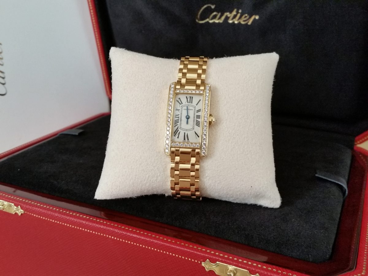 CARTIER TANK AMERICAINE 18K Gold & Factory Diamonds WB7072K2