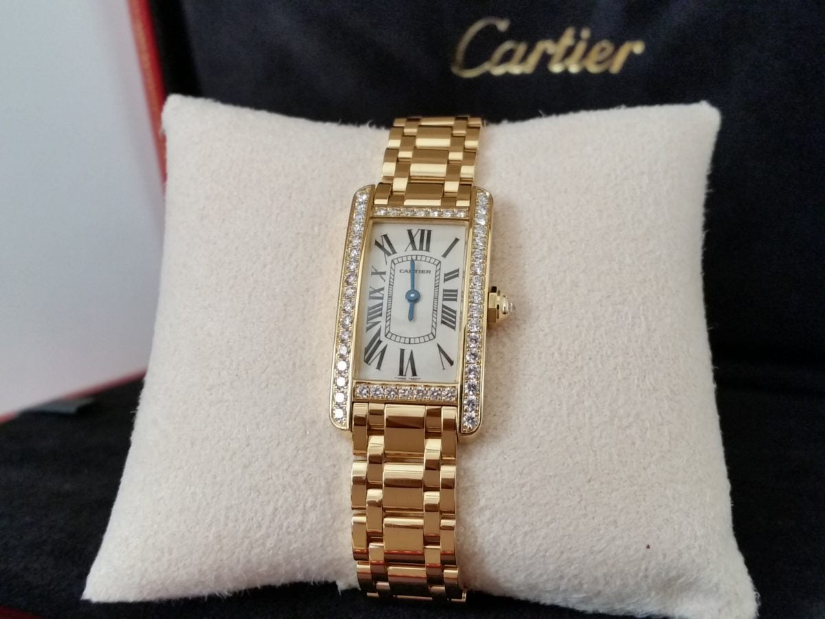 CARTIER TANK AMERICAINE 18K Gold & Factory Diamonds WB7072K2