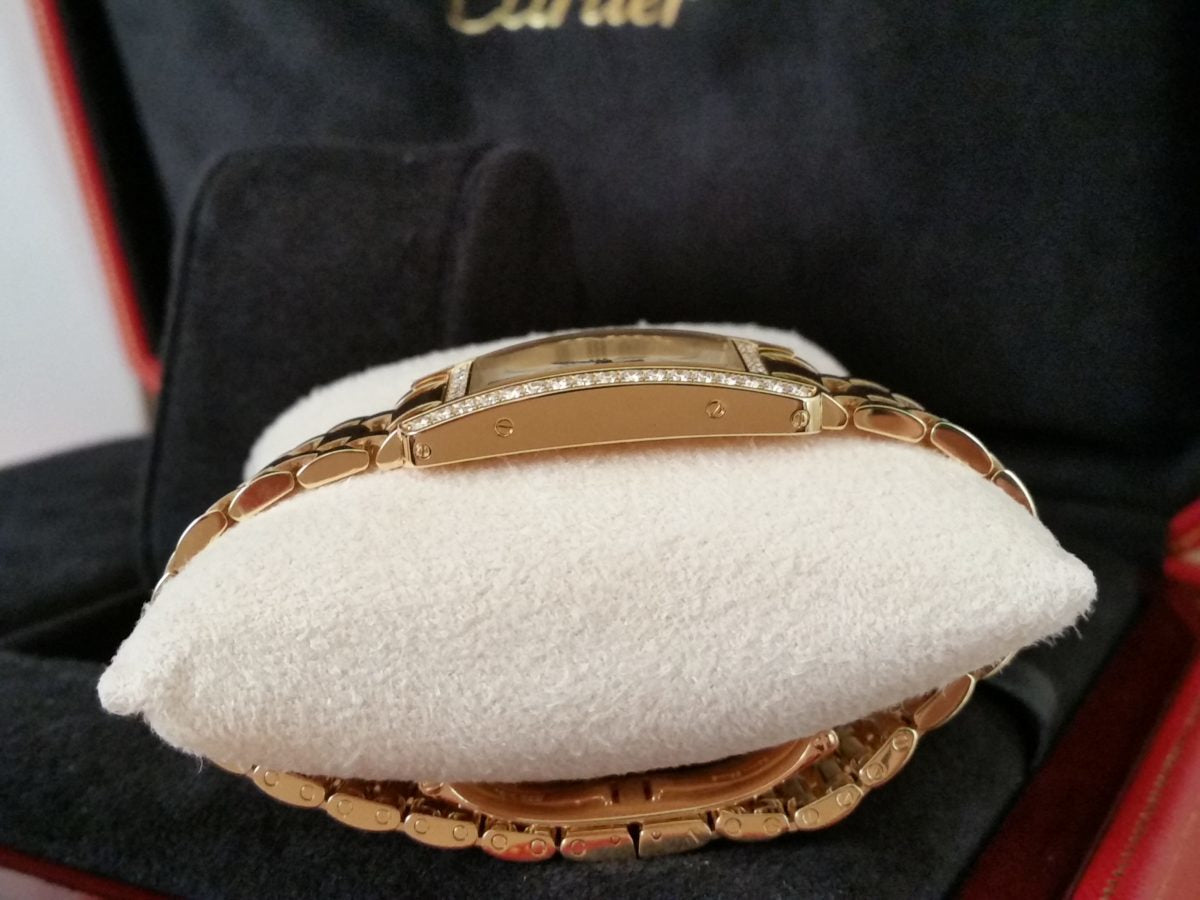 CARTIER TANK AMERICAINE 18K Gold & Factory Diamonds WB7072K2