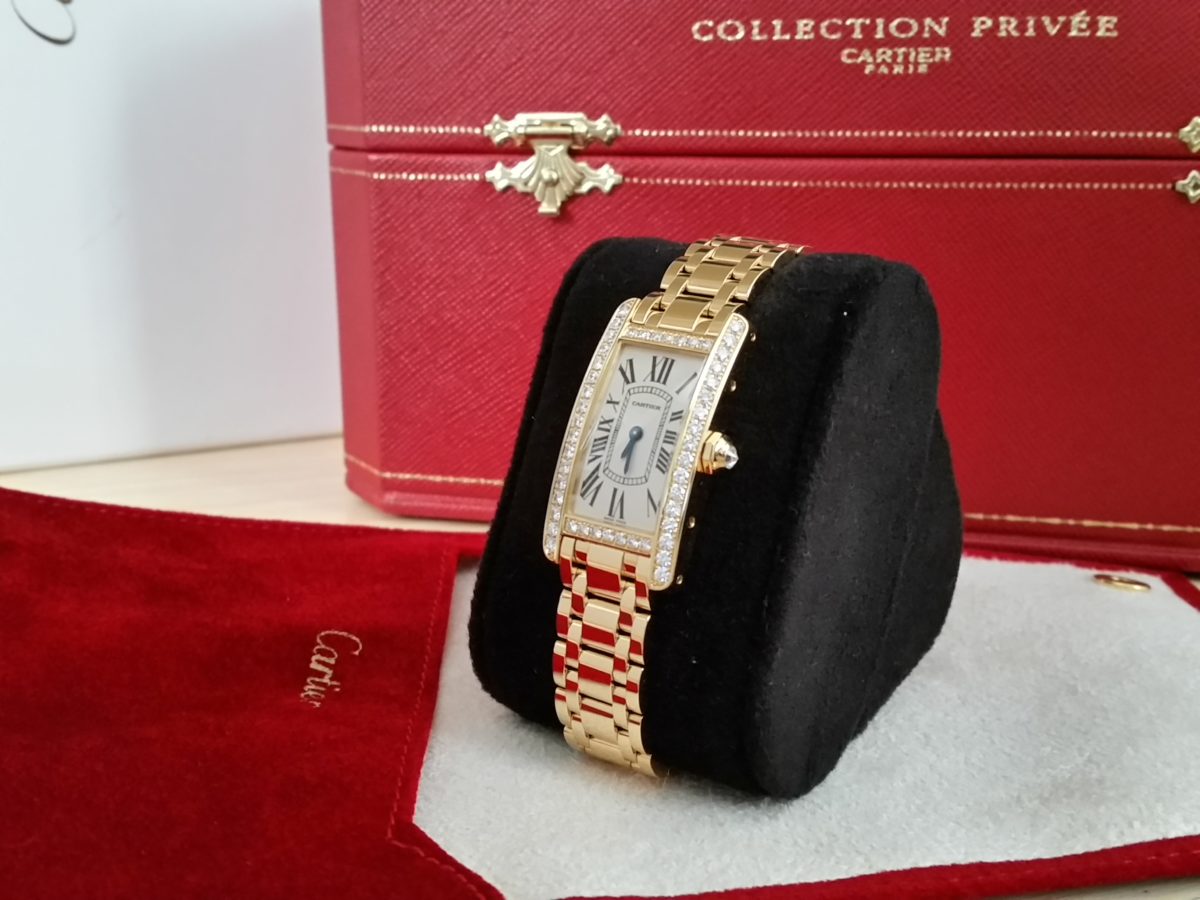 CARTIER TANK AMERICAINE 18K Gold & Factory Diamonds WB7072K2