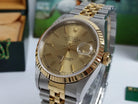 NOS 1995 Classic Rolex Datejust 16233 W Champagne Stick 18k Gold and Steel Box/Papers