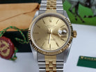 NOS 1995 Classic Rolex Datejust 16233 W Champagne Stick 18k Gold and Steel Box/Papers