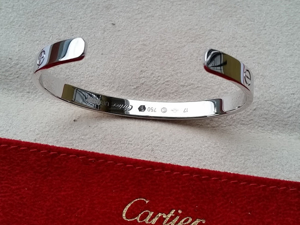 CARTIER OPEN LOVE Bangle Bracelet 18kt white gold & Diamond Size 17 – Lux  Time Center