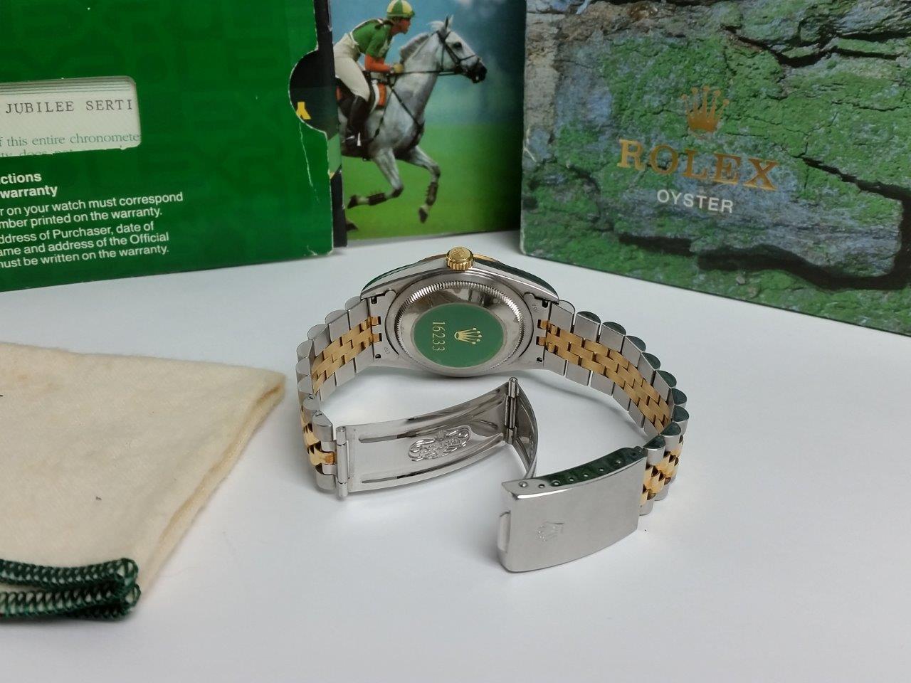 Classic Rolex Datejust 16233 P Jubilee SERTI Champagne Diamond Dial 18k Gold/Steel Box/Papers