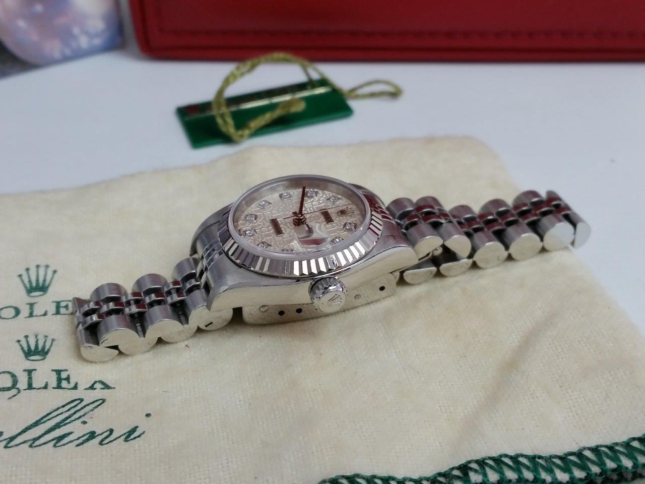 Rolex Datejust Jubilee 79174 SERTI Diamond Dial SS/18k Gold Fluted Bezel