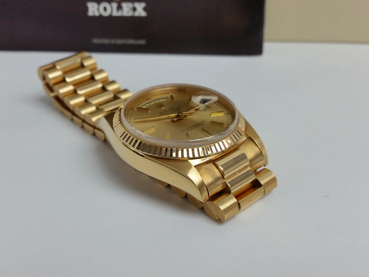Rolex President Day-Date 18k Gold Vintage 1970s Single Quick-Set Original Mint 18038