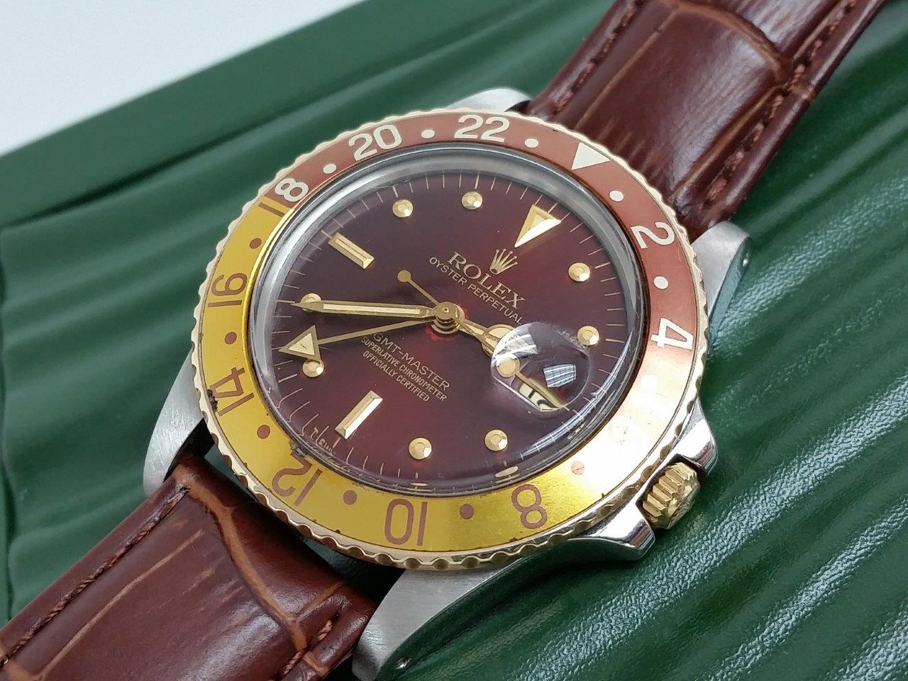 Rolex GMT-Master 16753 Brown Nipple Gilt Dial 2 Tone Root Beer Quick Set 1981 Vintage