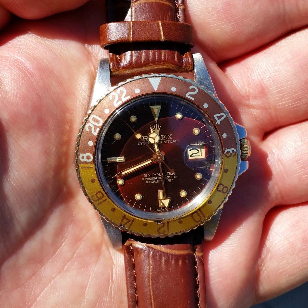 Rolex GMT-Master 16753 Brown Nipple Gilt Dial 2 Tone Root Beer Quick Set 1981 Vintage