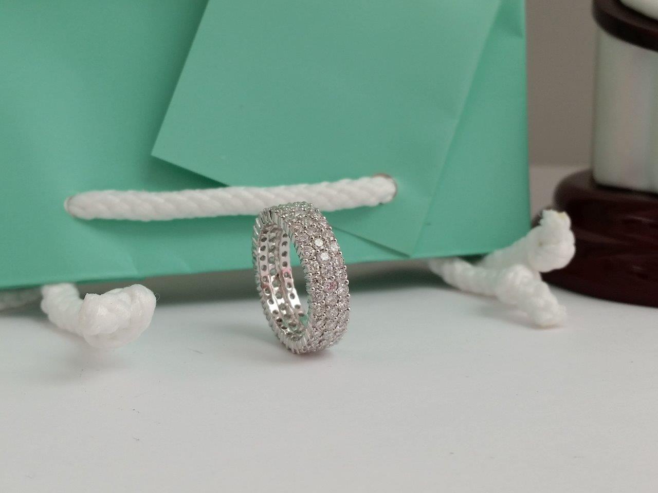 18k White Gold Ring 2.5 Carat Pave Diamond Eternity band Round Brilliant