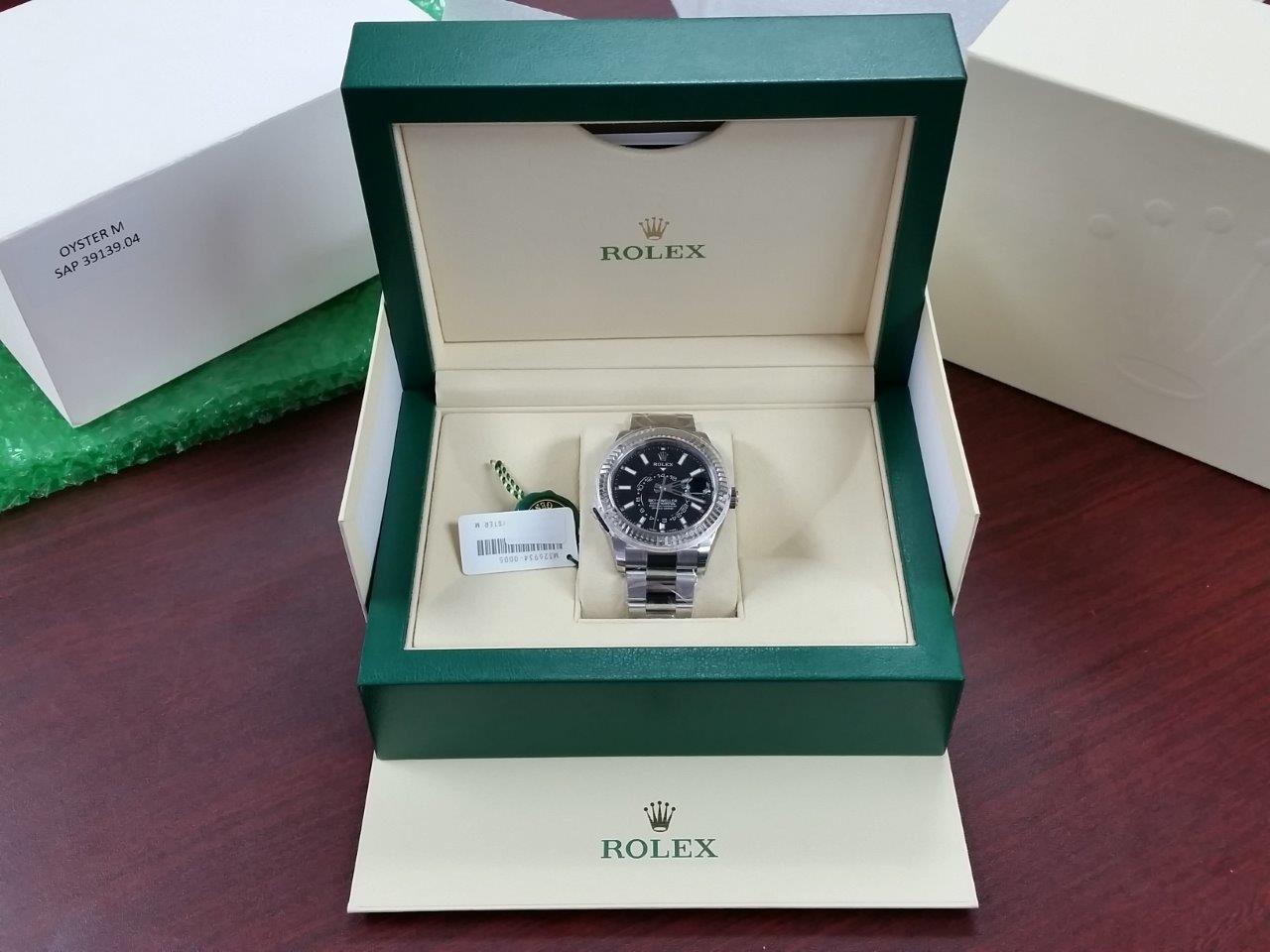Rolex Sky-Dweller 326934 Steel Black Dial 18k Gold Fluted Bezel Brand New