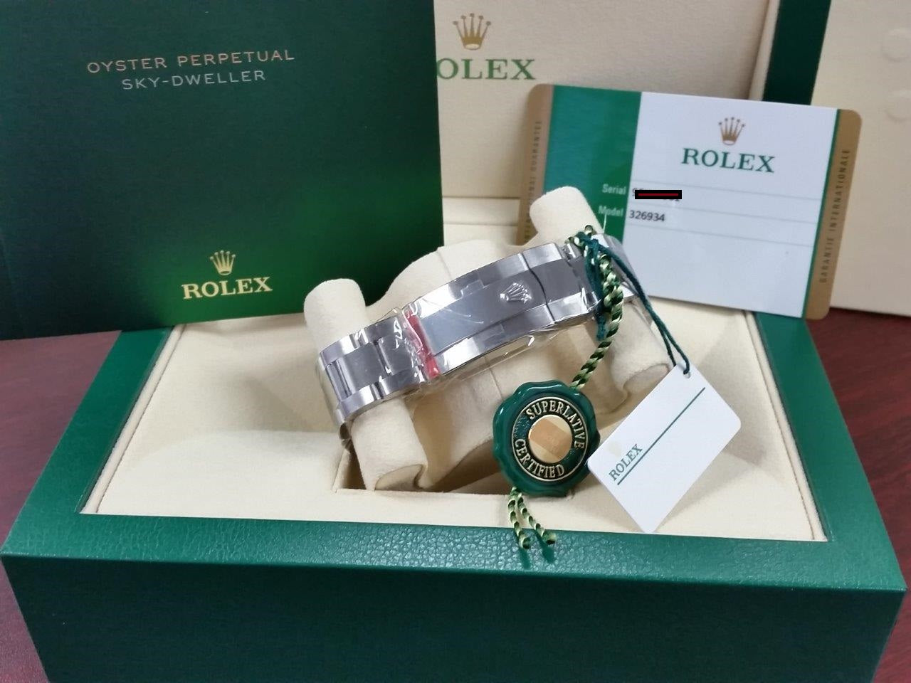 Rolex Sky-Dweller 326934 Steel Black Dial 18k Gold Fluted Bezel Brand New