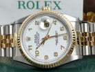 Mens Rolex Datejust 18k Gold Steel 2 Tone White Arabic 2003 Box/Papers 16233