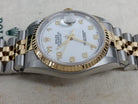 Mens Rolex Datejust 18k Gold Steel 2 Tone White Arabic 2003 Box/Papers 16233