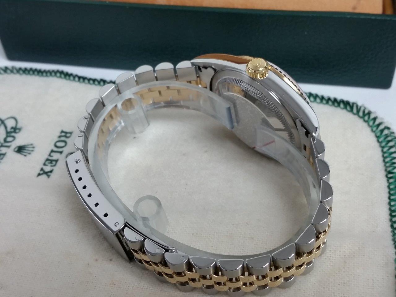 Mens Rolex Datejust 18k Gold Steel 2 Tone White Arabic 2003 Box/Papers 16233