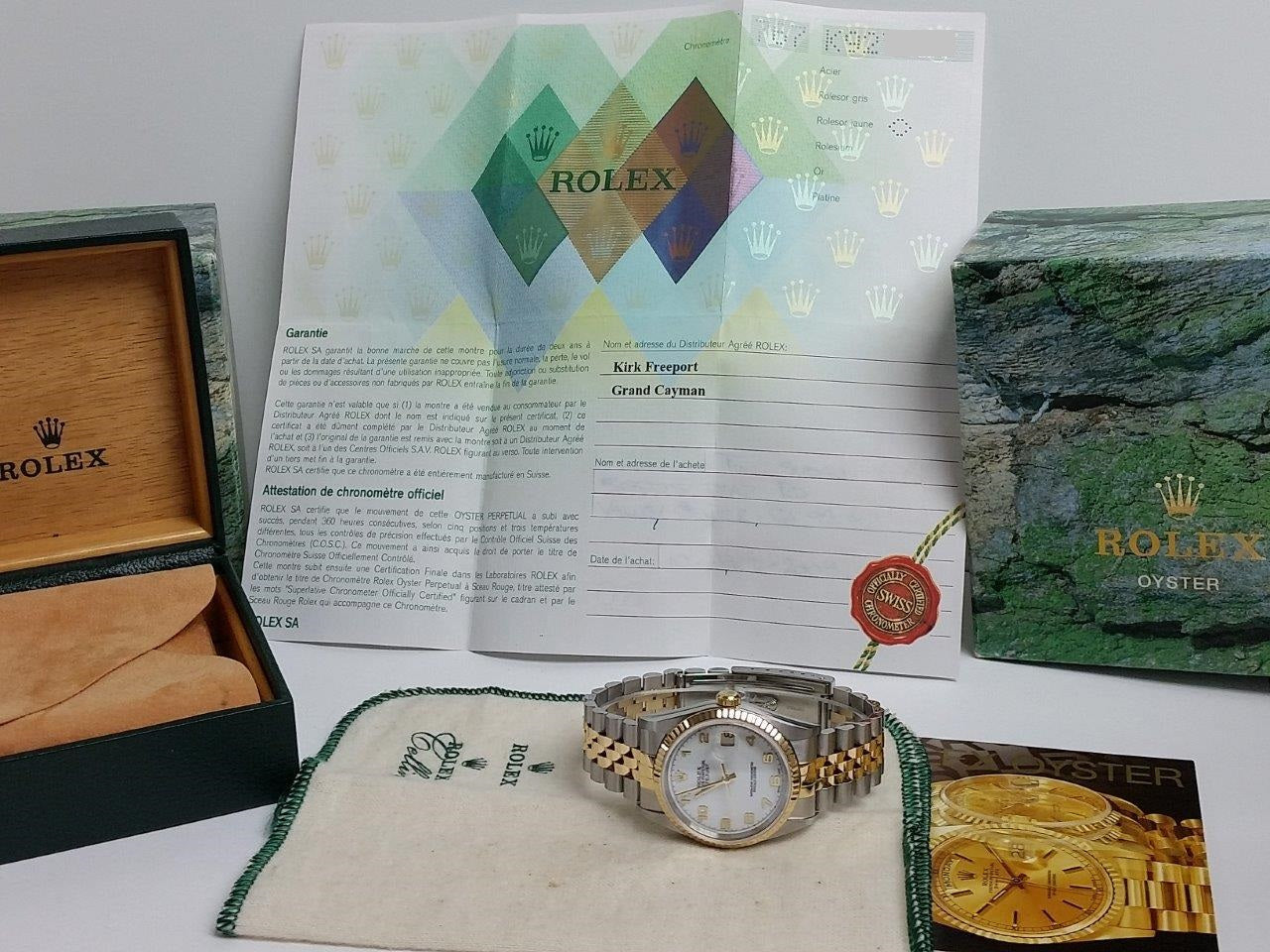 Mens Rolex Datejust 18k Gold Steel 2 Tone White Arabic 2003 Box/Papers 16233