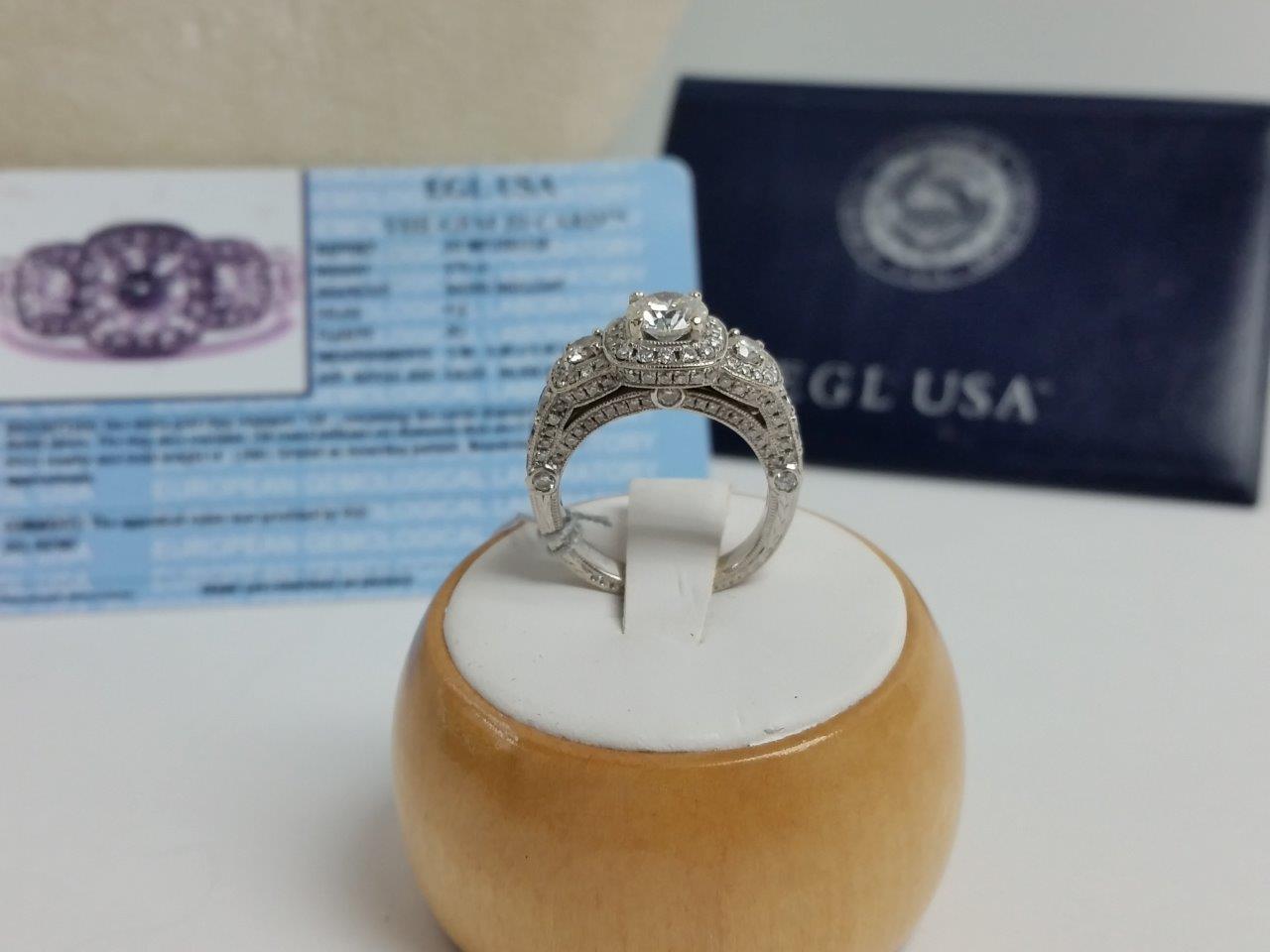 14k White Gold Diamond Ring Past-Present-Future w/Bezel EGL Certy
