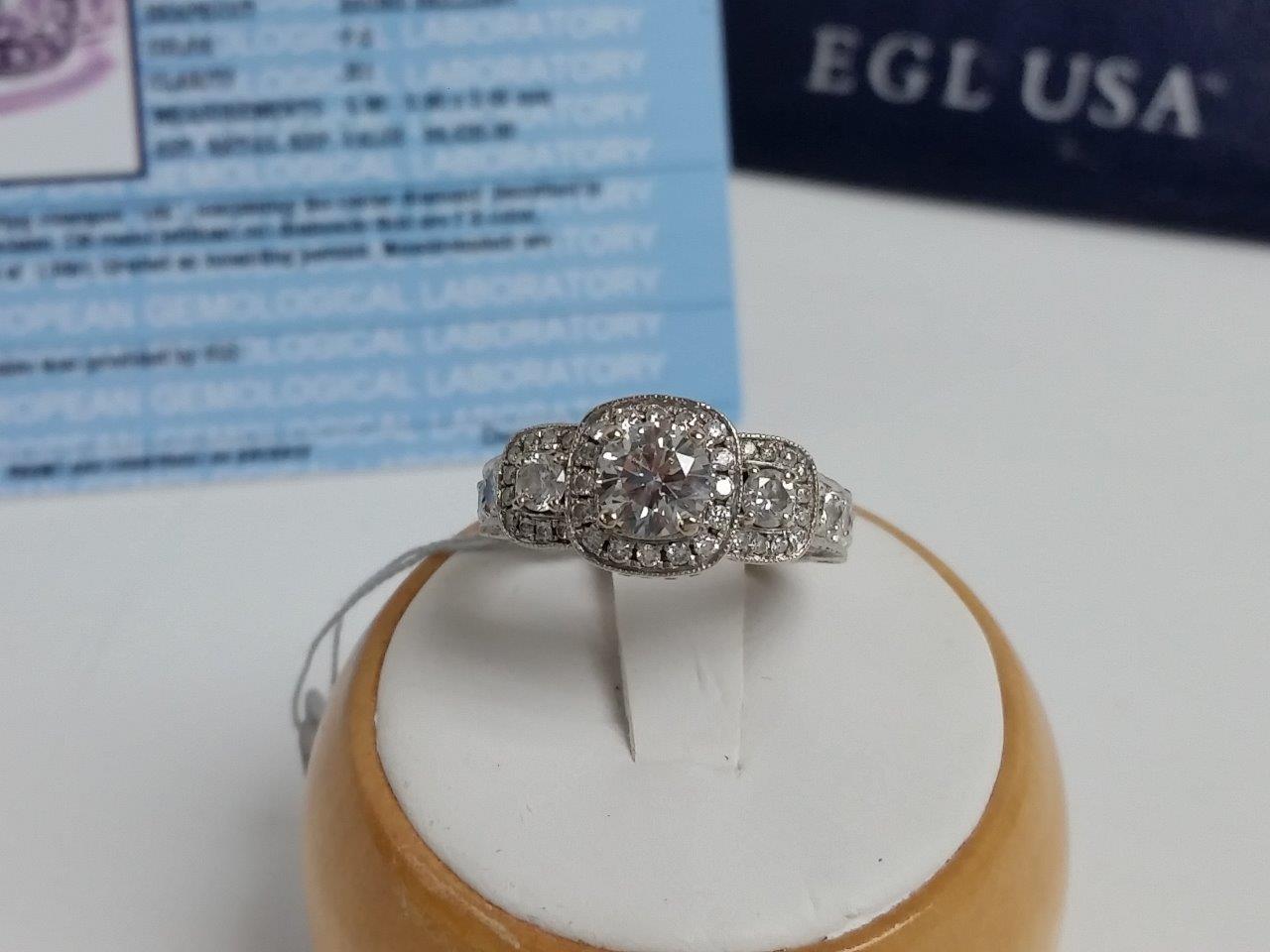 14k White Gold Diamond Ring Past-Present-Future w/Bezel EGL Certy