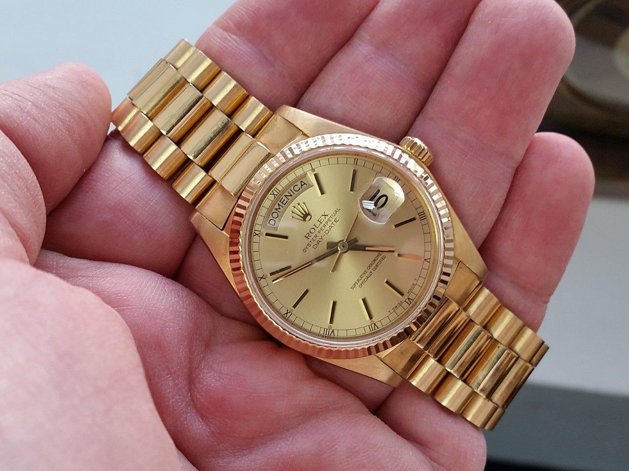 Rolex President Day-Date 18k Gold Vintage 1970s Single Quick-Set Original Mint 18038