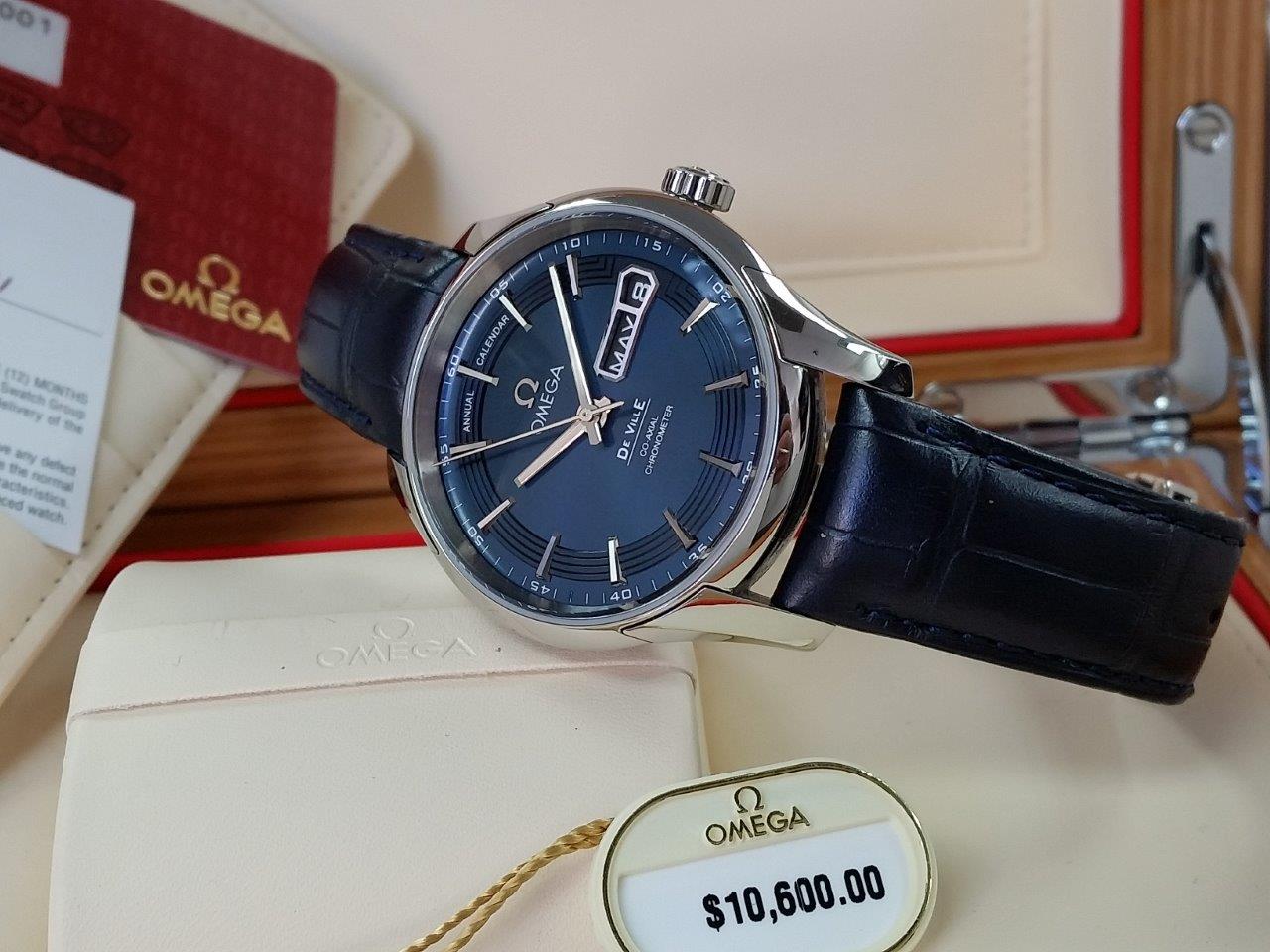 Omega De Ville 42mm Hour Vision Co-Axial Annual Calendar Blue 43133412203001 FULL SET