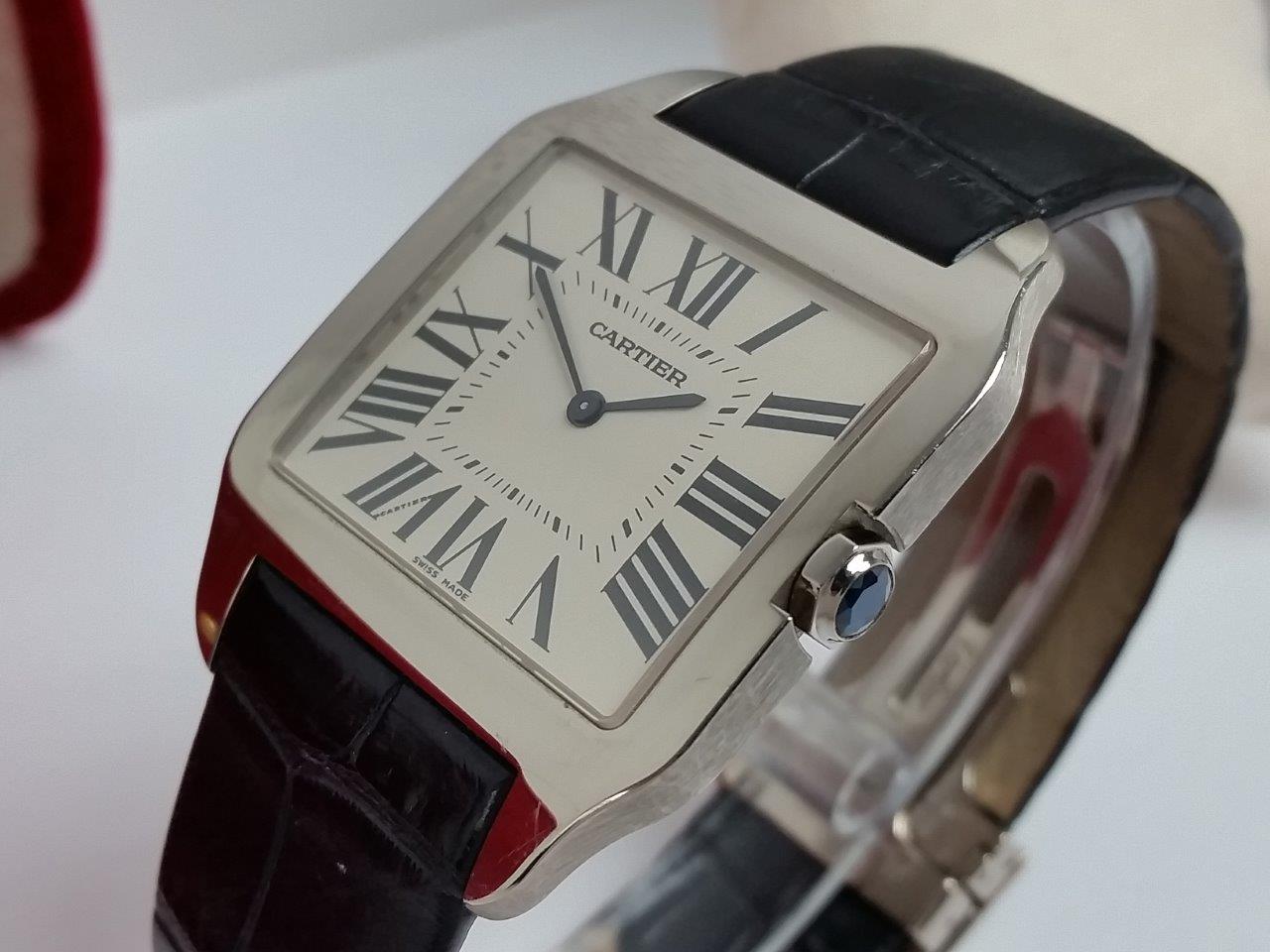 Cartier Santos Dumont W2007051 2651 Slim 18k White Gold Mechanical Hand-Wound Large 35mm