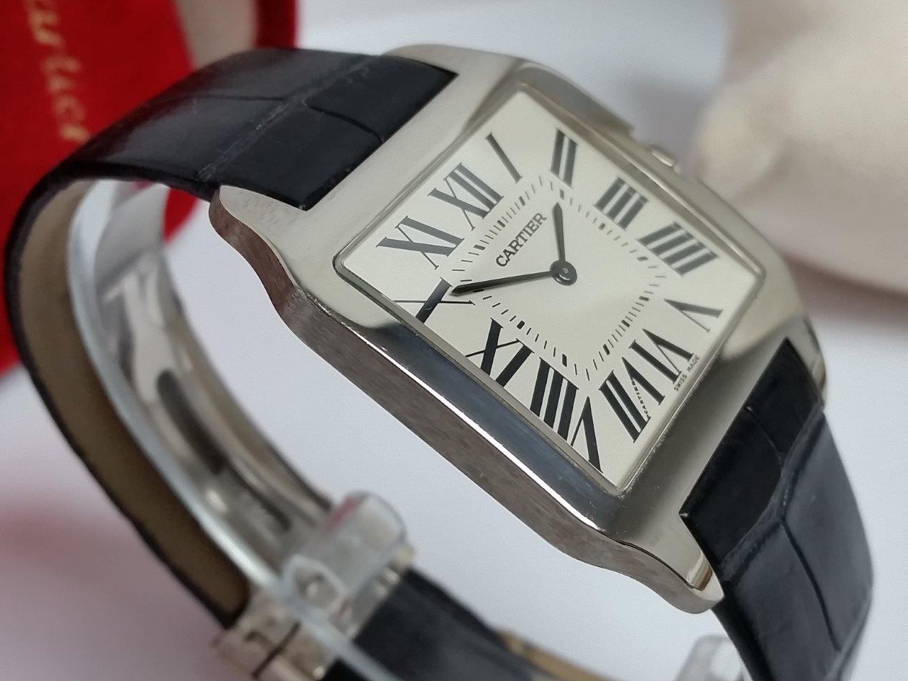 Cartier Santos Dumont W2007051 2651 Slim 18k White Gold Mechanical Hand-Wound Large 35mm