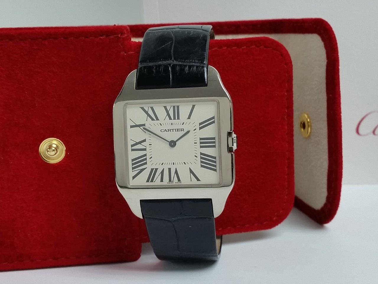 Cartier Santos Dumont W2007051 2651 Slim 18k White Gold Mechanical Hand-Wound Large 35mm
