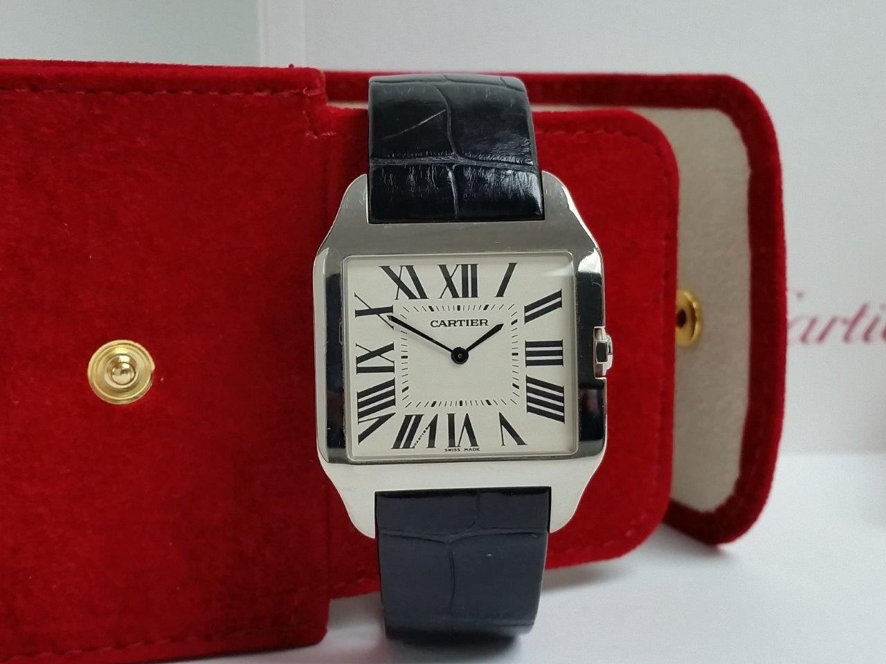 Cartier Santos Dumont W2007051 2651 Slim 18k White Gold Mechanical Hand-Wound Large 35mm