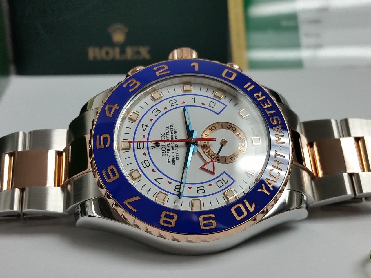 Rolex 44mm Yacht-Master II 18k Rose Gold SS 2 Tone Box/Papers MINT