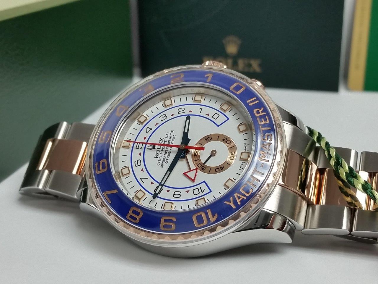 Rolex 44mm Yacht-Master II 18k Rose Gold SS 2 Tone Box/Papers MINT