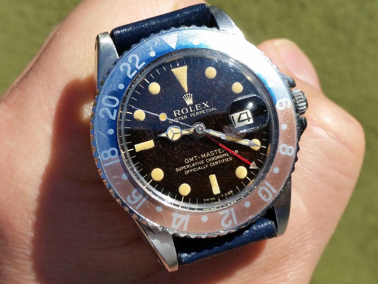 Vintage 1964 Rolex GMT-Master Pepsi 1675 Brown Patina "Fiery Rain" - Tropical Gilt Marble