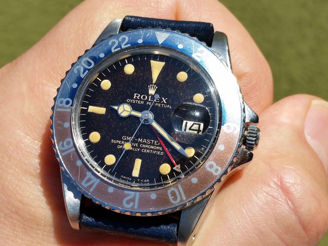 Vintage 1964 Rolex GMT-Master Pepsi 1675 Brown Patina "Fiery Rain" - Tropical Gilt Marble