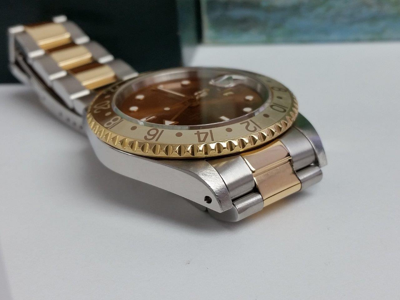 Rolex GMT-Master II 16713 Tritium ROOT BEER Two Tone Unpolished 18k Gold