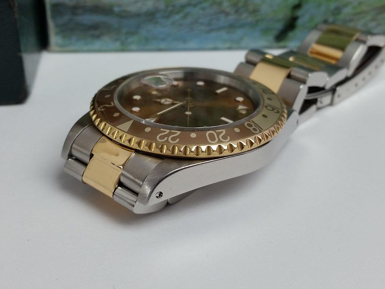 Rolex GMT-Master II 16713 Tritium ROOT BEER Two Tone Unpolished 18k Gold