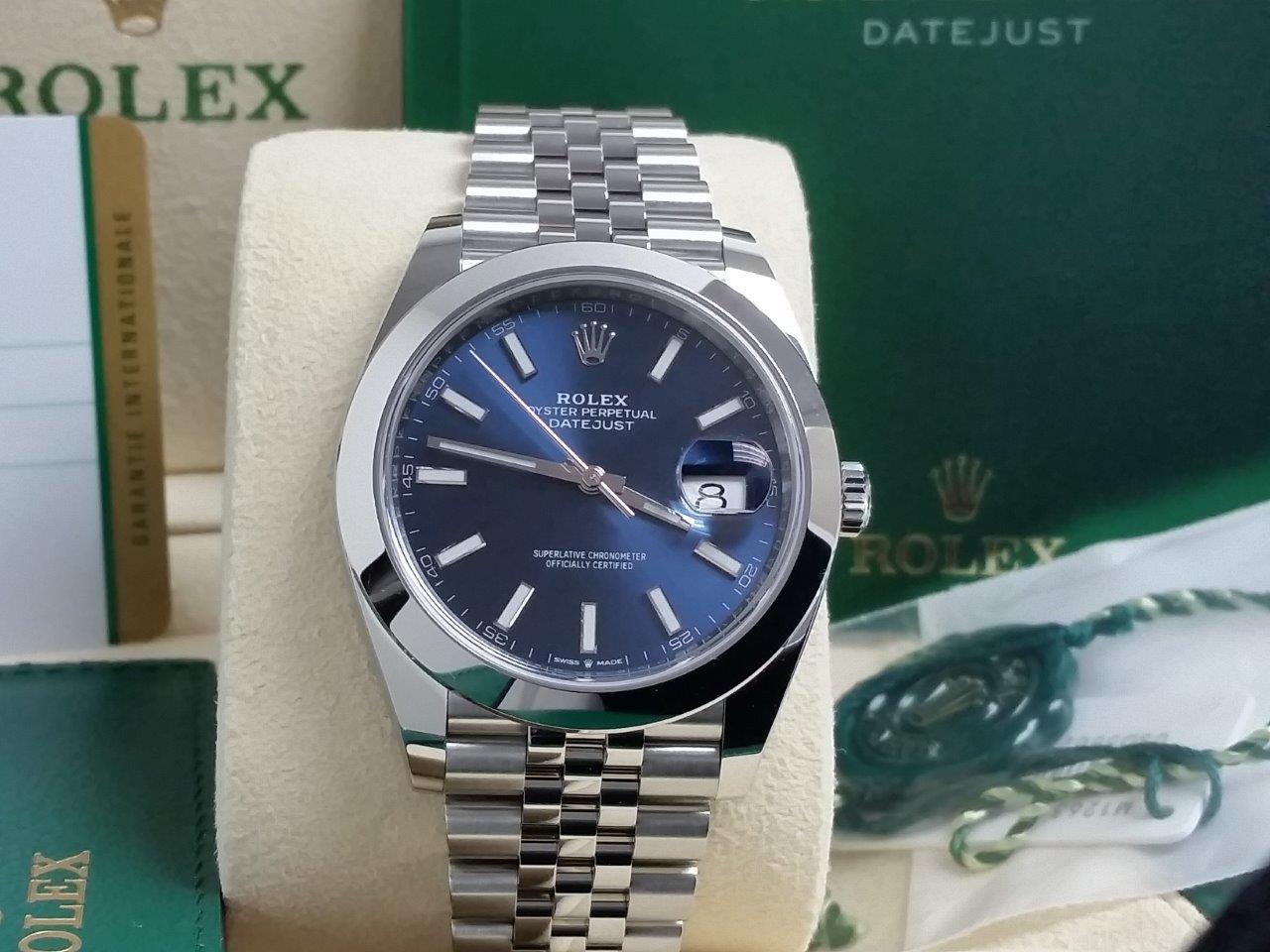 BNIB Rolex Datejust II 41 126300 BLSO Smooth Bezel Jubilee Band Blue Stick 3235