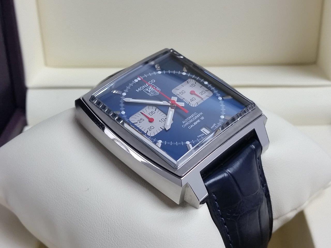 TAG Heuer Monaco Calibre 12 Chronograph Blue SS Navy Leather CAW2111.FC6183 Full Set
