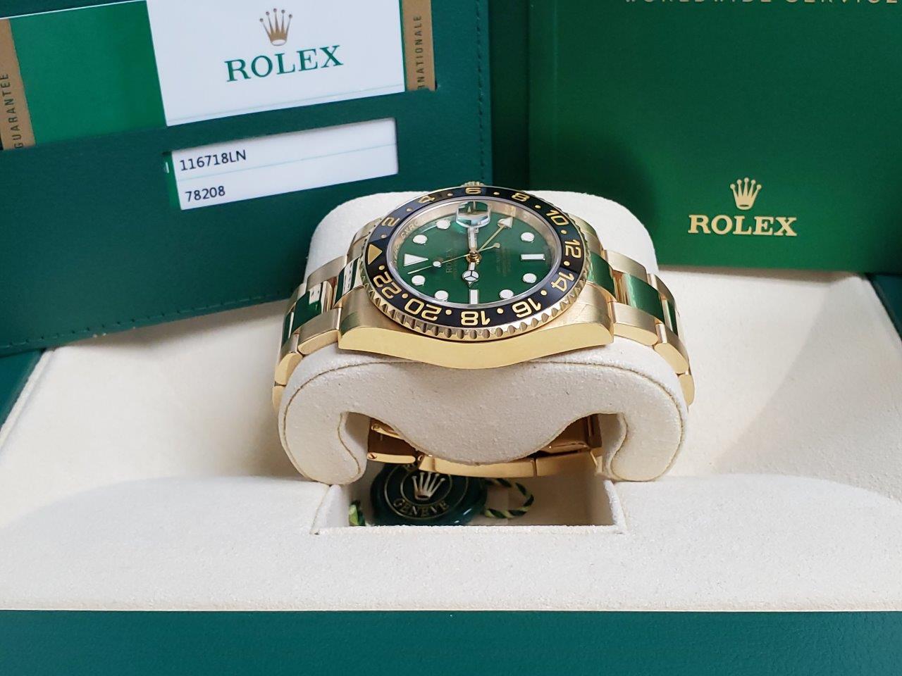 18k Gold Rolex GMT-Master II Anniversary 116718LN GREEN Full Set OPEN CARD