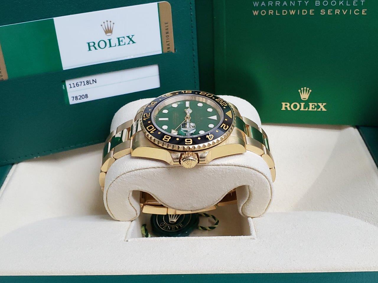 18k Gold Rolex GMT-Master II Anniversary 116718LN GREEN Full Set OPEN CARD