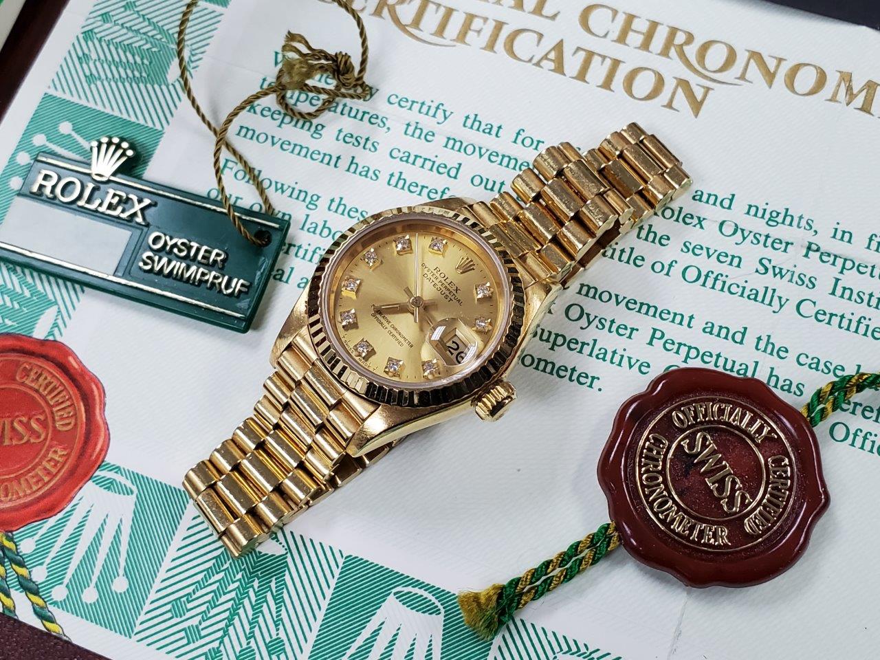 Rolex Datejust Lady-President 18k Gold Factory Diamonds 69178 Box/Papers