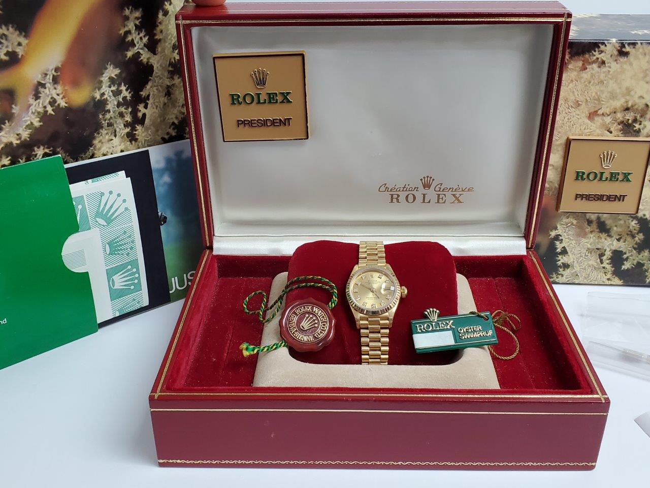 Rolex Datejust Lady-President 18k Gold Factory Diamonds 69178 Box/Papers
