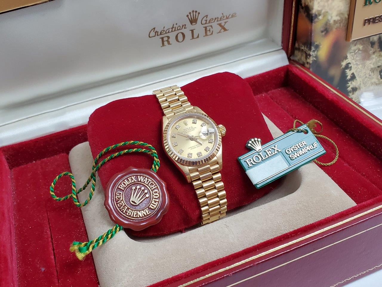 Rolex Datejust Lady-President 18k Gold Factory Diamonds 69178 Box/Papers