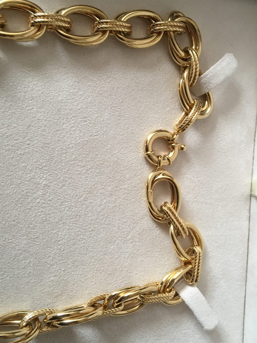 14k gold rope chain double link statement necklace