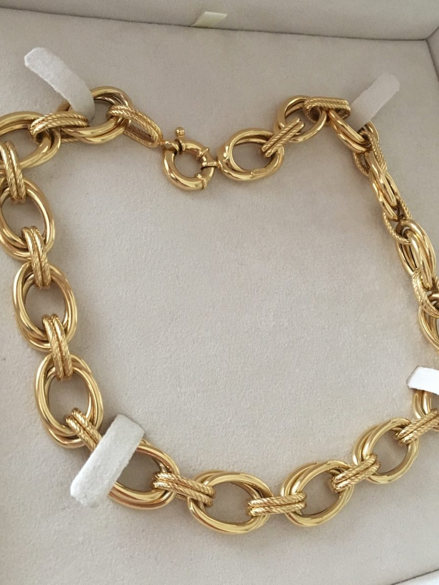 14k gold rope chain double link statement necklace