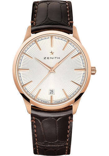 オベーションUSA Elite Zenith Elite Classic Watch - Rose Gold - Silver Dial - Brown