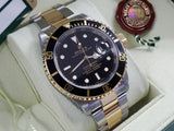 Rolex Oyster Perpetual Date Pre-Ceramic Submariner 300M 18k Gold Bi-metal Two Tone 16613LN Black FULL SET Box Papers 2022 Service